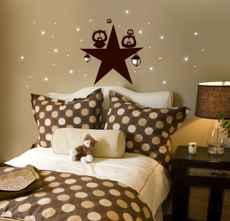 Wall sticker owls star dots fluorescent M939 image 2