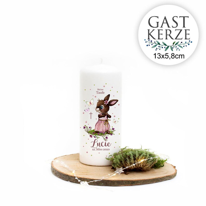 Personalisiert Taufkerze Mit Hase Motiv - Handbemalt Mit Namen & Datum