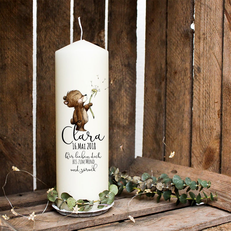 Baptism candle candle for baptism bear dandelion wk17 image 2