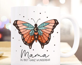 Tasse Kaffeebecher Kaffeetasse Geschenk Muttertag Mama Blumen Happy mothersday retro Schmetterling Mama du bist ganz wunderbar ts2151