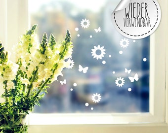 Fensterbild Blumen Schmetterlinge wiederverwendbar Frühling Frühlingsdeko Ostern Osterdeko Fensterdeko Fensterbilder M2458