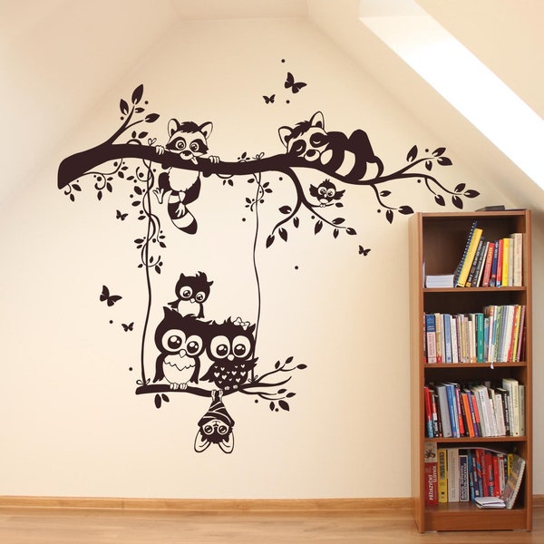 Wall sticker owls raccoons owl wall sticker M1545