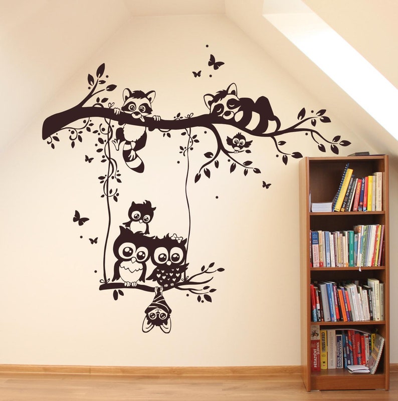 Wall sticker owls raccoons owl wall sticker M1545 image 1