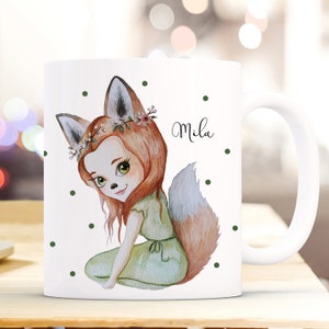 Cup mug fox girl fox girl with desired name children&#39;s cup drinking cup personalized Fantasy ts855