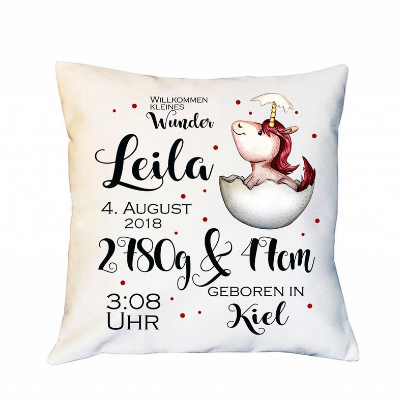 Birth pillow with birth dates unicorn ks156 image 1