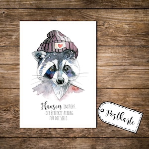Postkarte postcard Waschbär Flausen im Kopf... pk04