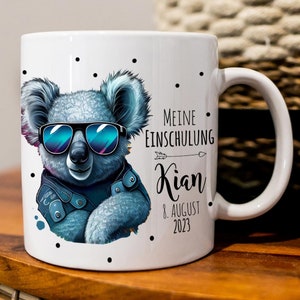 Tasse zum Schulanfang Becher Koala Koalabär Geschenk Schulstart Name Wunschnamen Datum & Spruch Meine Einschulung ts2135
