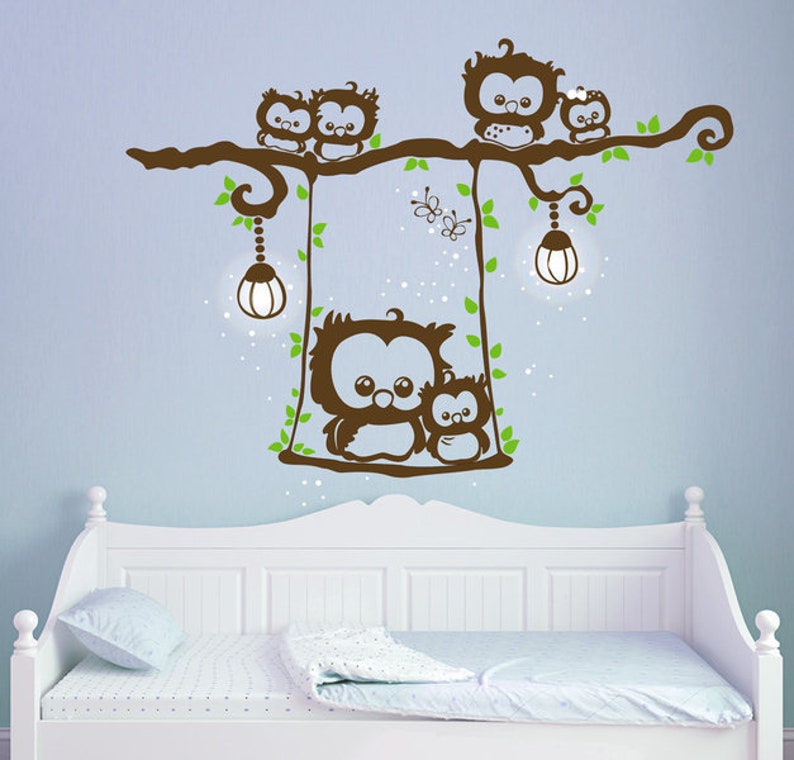 Wall Decal Owl tree blossoms owl tree owl M1030 image 1