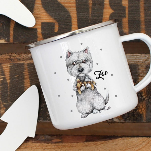 Emaillebecher Becher Tasse Camping Cesar Hund Hündchen & Wunschname Name Kaffeetasse Geschenk eb400