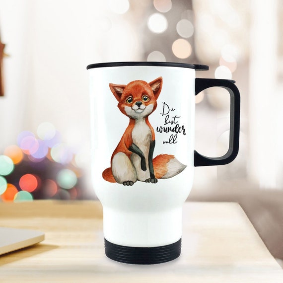 Taza termo cafe para llevar taza termo con zorro y diciendo Eres  maravillosa tb157