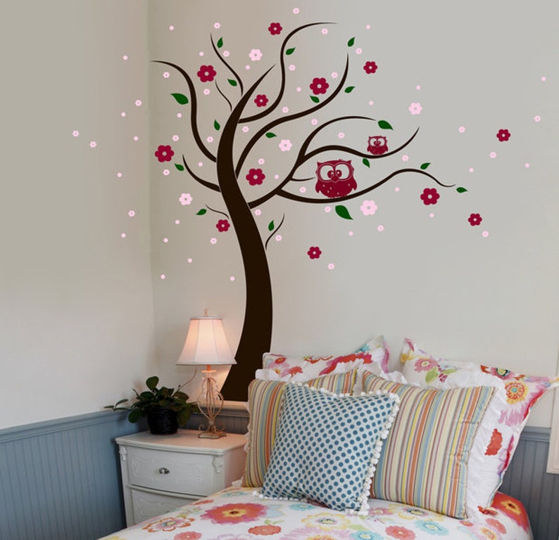 Wall sticker owl tree owls tree flowers blossoms M802 image 2