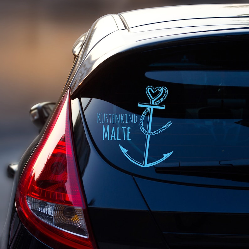 Car sticker rear window name anchor coastal child image 1