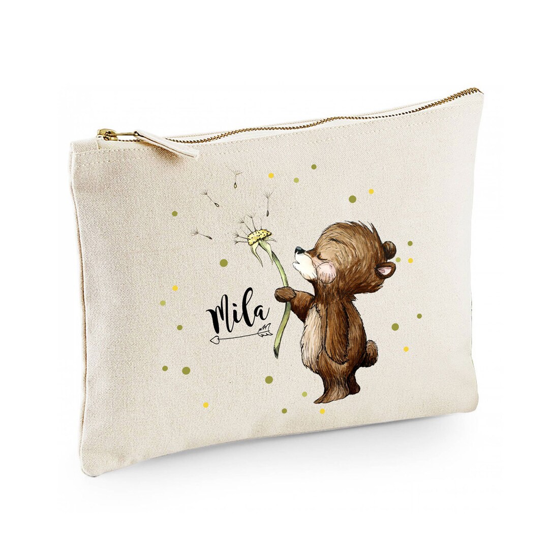 Canvas Pouch Tasche Mit Faultier-Motiv – Personalisierbar Mit Namen, 20x28 Cm, Reißverschluss, Aus Baumwolle