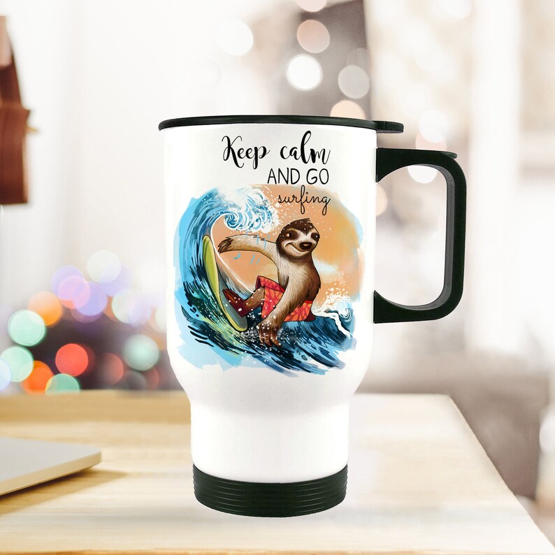 Thermo mug cup sloth surfer keep calm tb77 image 1