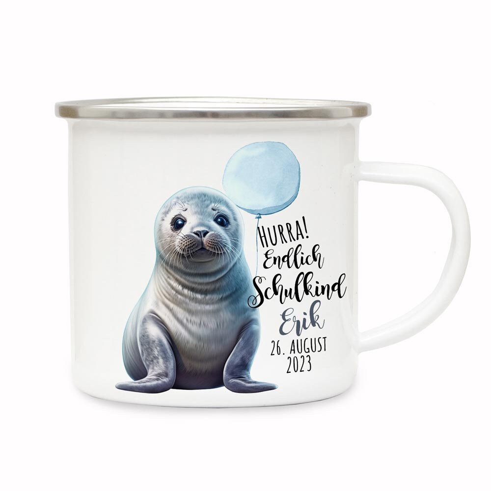 Emaille Becher „Regenbogen Schulkind“ – 300 Ml, Personalisierbar, Geschenk Zur Einschulung