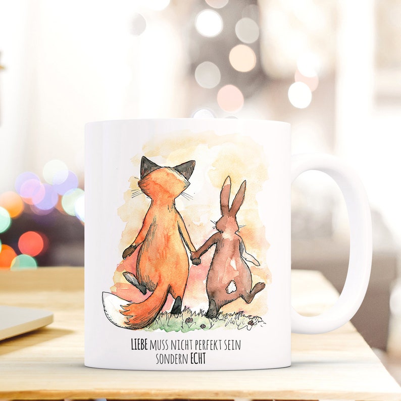 Gift coffee cup fox rabbit real love ts287 image 1
