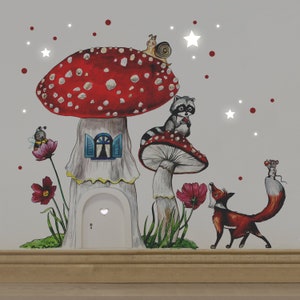 Elf door with wall sticker fly agaric forest animals e07 image 1