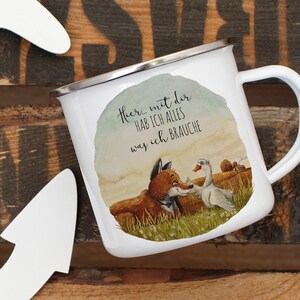Emaille Becher Mit Fuchs Motiv & Wunschname – 300 Ml, Ø 8,5 Cm, Silberner Rand