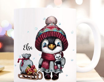 Cup mug penguin penguin sleigh motif with desired name name individual coffee mug coffee cup gift ts1179