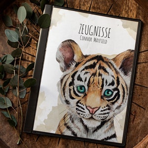 Certificate folder tiger young cub certificate folder DIN A4 homework booklet cover customizable back to school beginners school enrollment Zm04