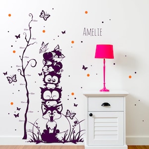 Wall decal owls foxes measuring stick tree branch 1732b image 1