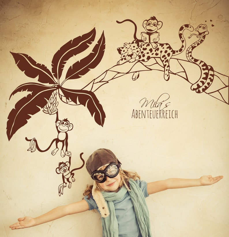 Wall decal animals jungle leopard tree monkey M1596 image 2