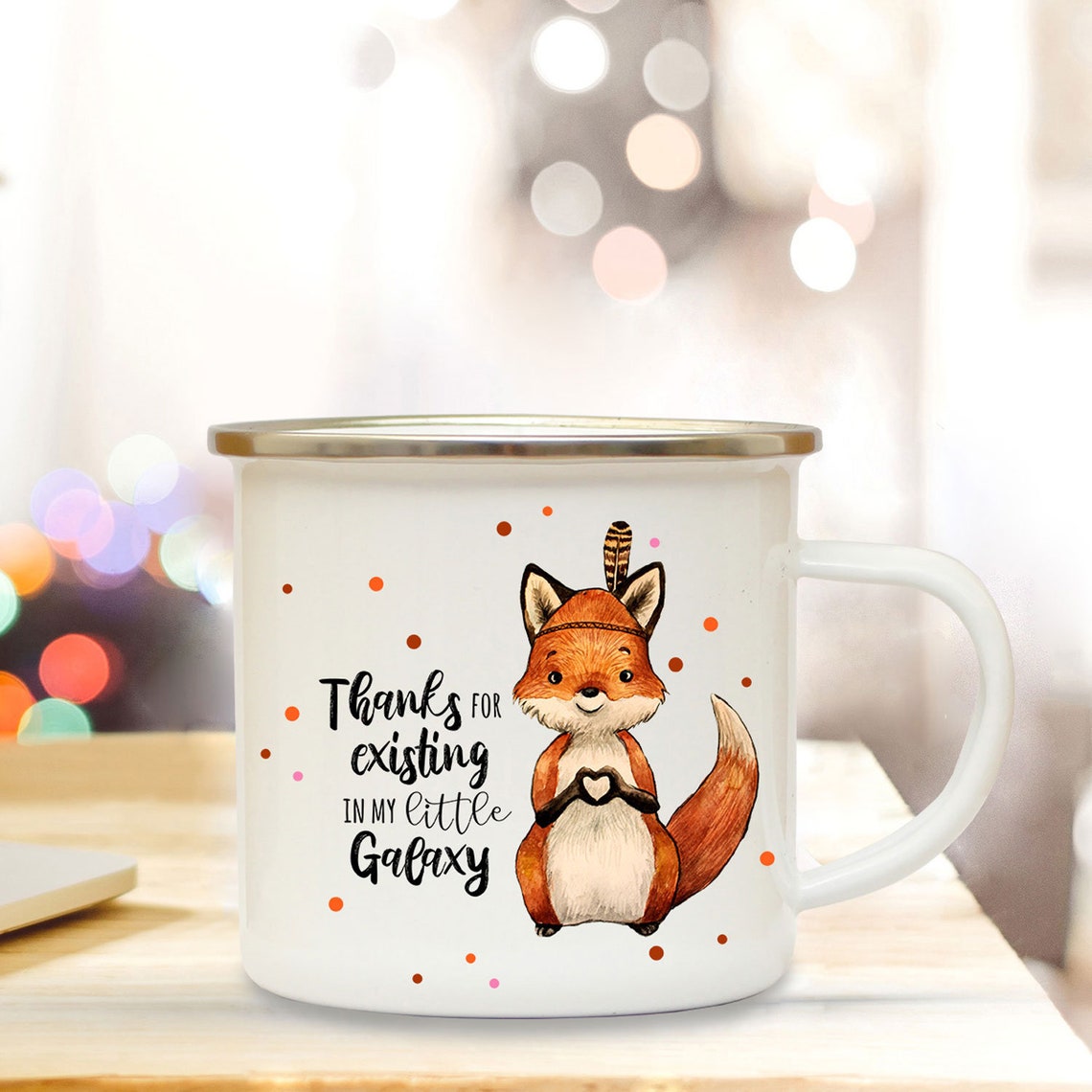 MUGSY Tazza Smaltata 'Let's Explore Life' Con Motivo Foresta - 300 Ml - Leggera E Resistente Per Campeggio - 2