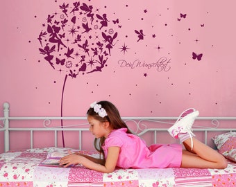 Wall tattoo dandelion elves fairies desired text M2056