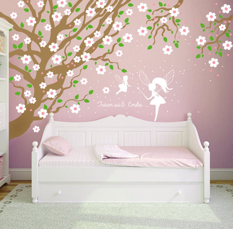 Wall sticker tree with elves fairies cherry blossoms M1017 image 1