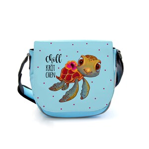 Borsa per l'asilo tartaruga con scritta Chillkrötchen Chill rospo borsa blu borsa per bambini nome desiderato kgt42