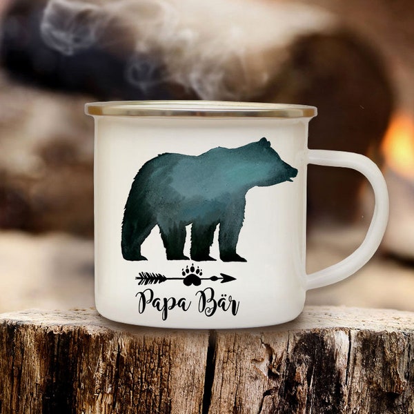 Emaille Becher Tasse Papabär Papa Bär Nikolausgeschenk Geschenk Weihnachten Campingbecher für Papa eb587