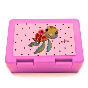 Lunchbox Brotdose rosa Chillkrötchen Schildkröte mit Blüte & Name Wunschname Geschenk Einschulung Schule Kindergarten LB21
