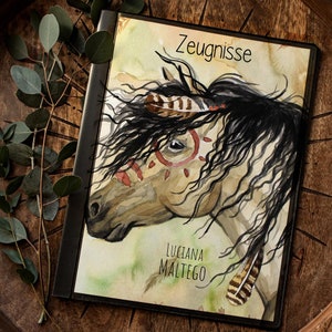 Carpeta de certificado 10 piezas 20 piezas hoja de portada A4 caballo caballo salvaje personalizable inscripción de regreso a la escuela nombre deseado nombre zm56