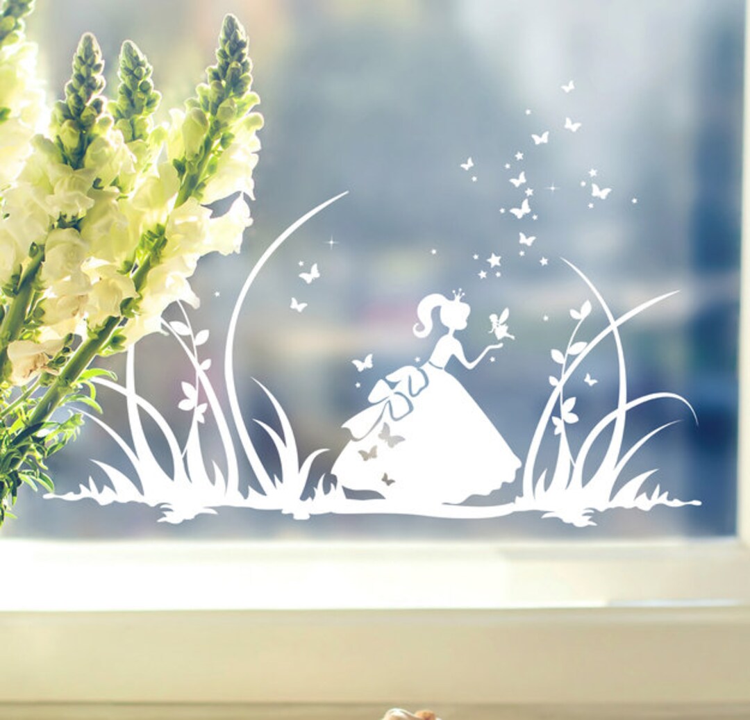 Window Design Princess Window Picture Children Princess Fairytale Butterfly Window Decoration ...