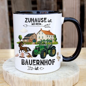 Bekermok met spreuk Thuis is waar mijn boerderij is mok motief tractor boerderijdieren koffiemok cadeau gezegde mok ts2082