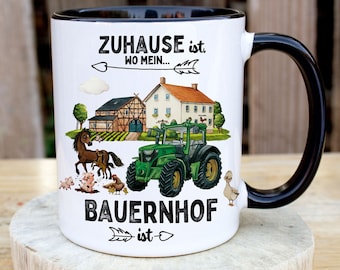 Tasse Becher mit Spruch Zuhause ist wo mein Bauernhof ist Tassemotiv Traktor Bauernhof Tiere Kaffeebecher Geschenk Spruchbecher ts2082