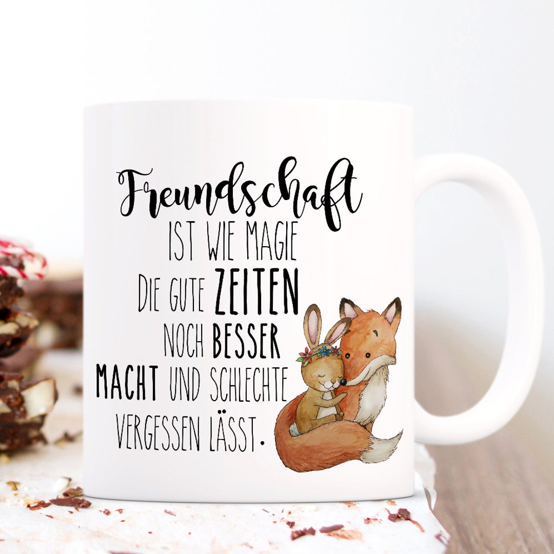 Tasse Becher mit Spruch Freundschaft ist wie Magie mit Fuchs und Hase