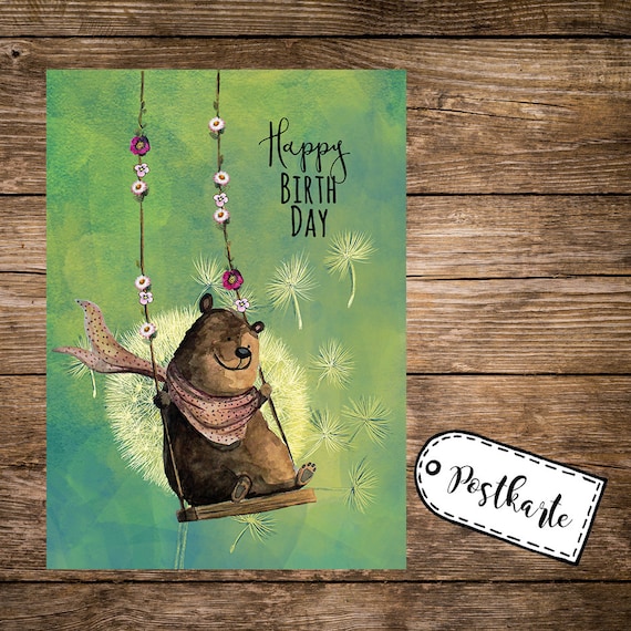 Cartes Postales Carte Postale Ours Joyeux Anniversaire Pk165 Etsy France