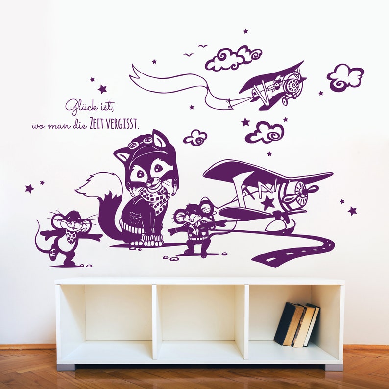 Wall decal foxes fox airplane mice pilot M1708 image 3