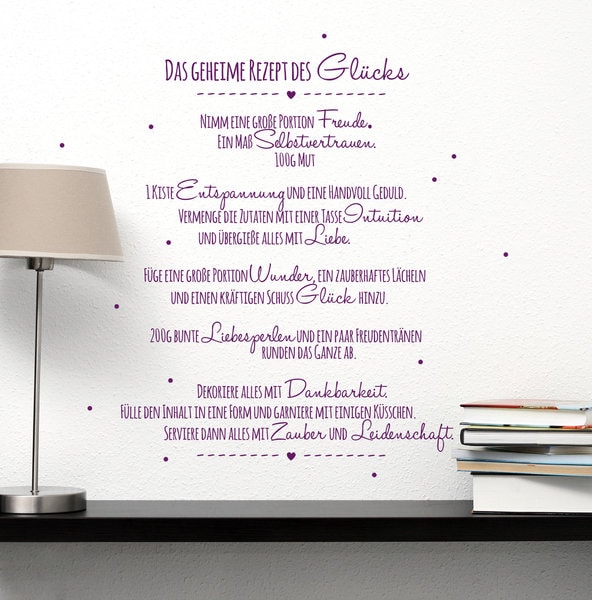 Wandtattoo Zitat Sprüche Spruch Rezept Glück M1354 Etsy