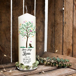 Taufkerze Kerze zur Taufe Baum Häschen Christening candle to baptism baptism mit Punkten wk62