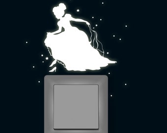 Leuchtsticker Prinzessin für Lichtschalter fluoreszierend leuchtend mit kleine Sternen M1743