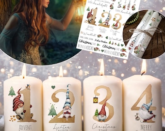 Kerzensticker Kerzentattoos Tattoofolie Weihnachten Christmas Advent Adventskerzen für Kerzen oder Keramik A4 Bogen Diy Stickerbogen kst25