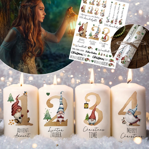 Candle stickers candle tattoos tattoo foil Christmas Christmas Advent Advent candles for candles or ceramics A4 sheet DIY sticker sheet kst25