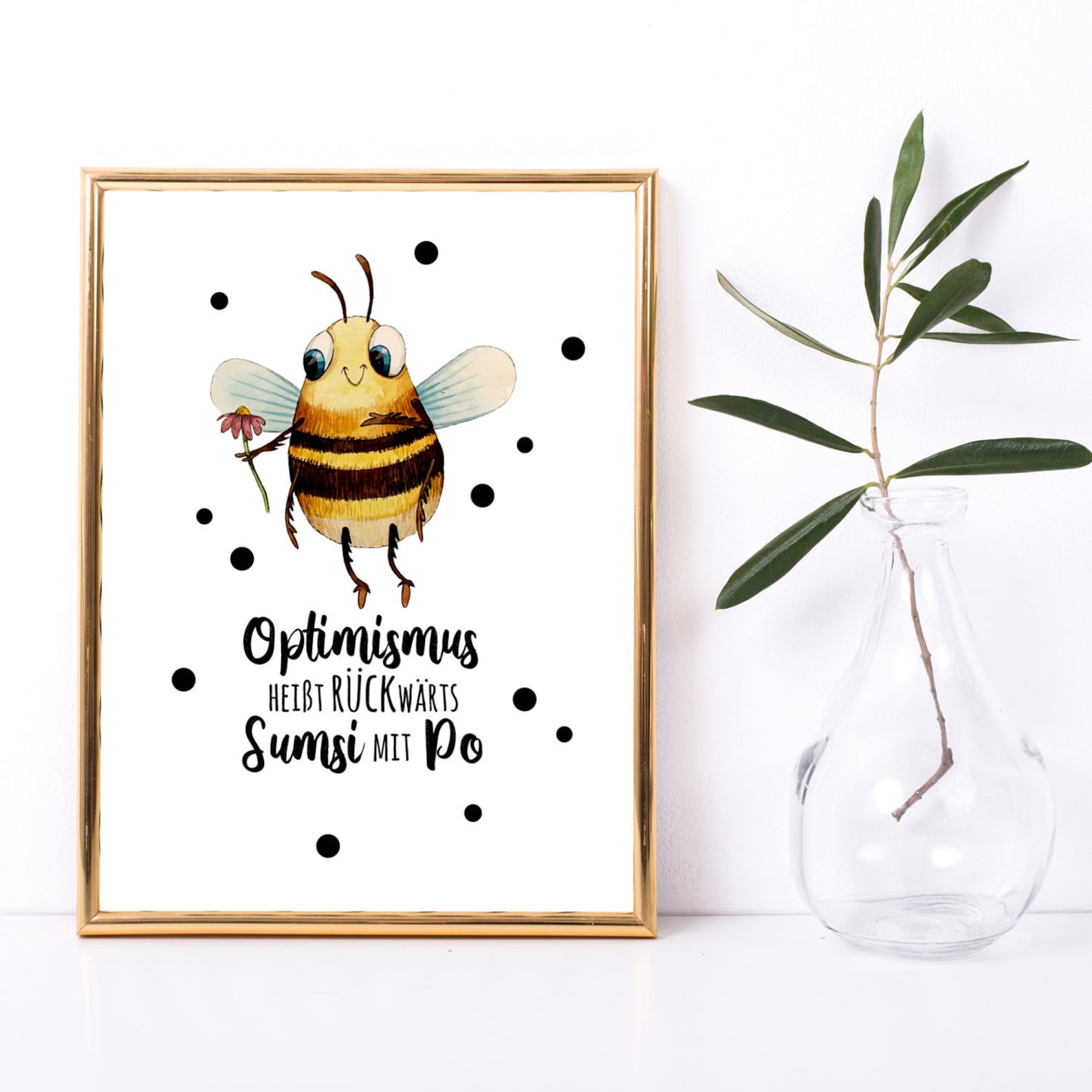 A3 Print Hummel mit Spruch Optimismus heißt rückwärts Sumsi Etsy