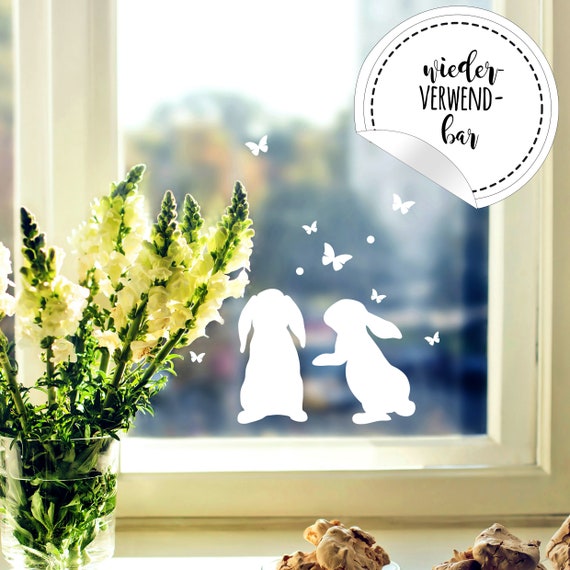 Fensterbilder Frühling Hase Pusteblume Fensteraufkleber Ostern wiederverwendbar