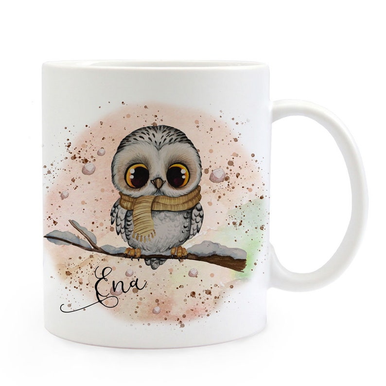 Cup mug owl owls on branch motif with desired name name individual coffee mug coffee cup gift ts1166 image 2