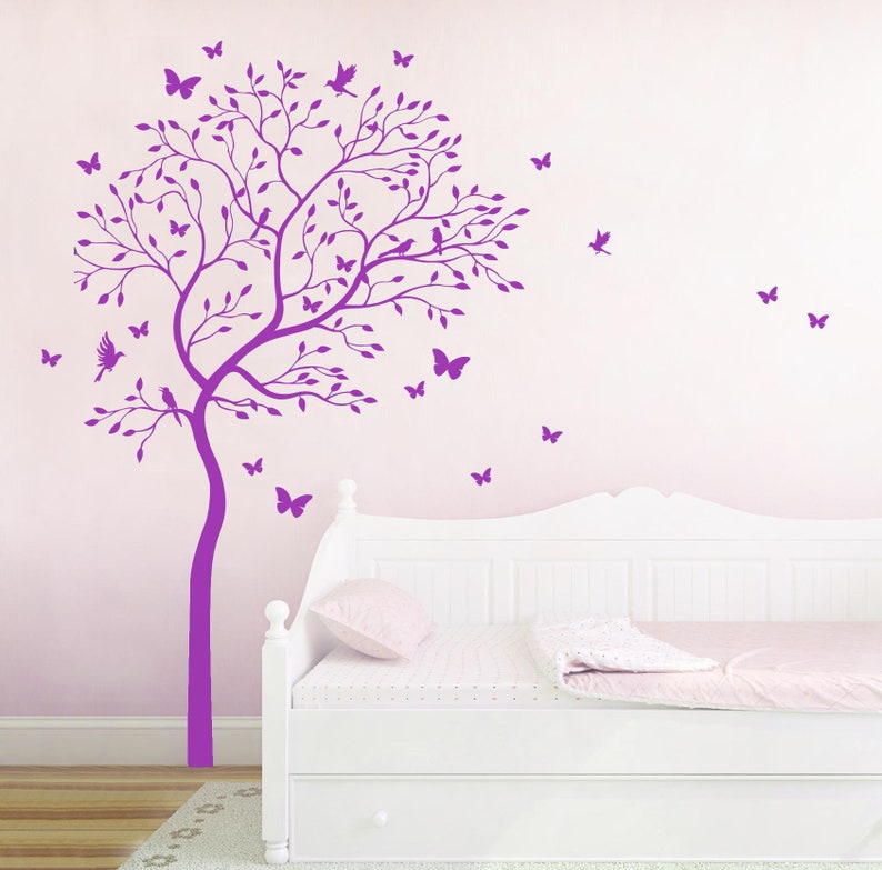 Wall decal tree birds butterflies hummingbird M1536 image 2