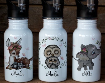 Trinkflasche Isolierflasche Trinkbecher Kinder Reh deer Fuchs Häschen Pusteblume Eulen owl Elefant Mädchen Name personalisiert trk28 - trk33