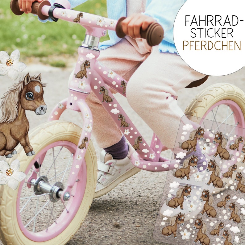 Fahrrad Rub ons RubOn Rubons Sticker Einhornsticker Fahrradsticker Pferd Pferdchen horse horses Blümchen Wolken Roller Kinderfahrrad bfst04 Bild 1